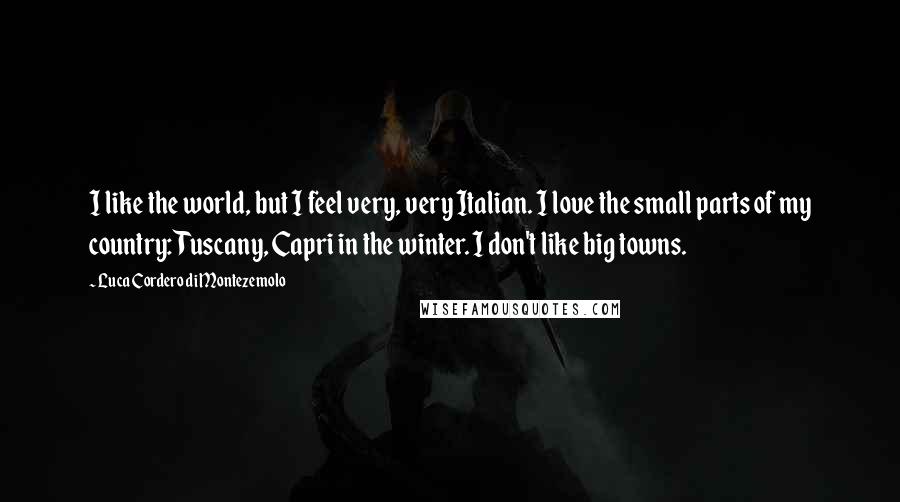 Luca Cordero Di Montezemolo Quotes: I like the world, but I feel very, very Italian. I love the small parts of my country: Tuscany, Capri in the winter. I don't like big towns.