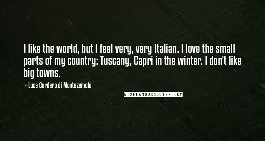 Luca Cordero Di Montezemolo Quotes: I like the world, but I feel very, very Italian. I love the small parts of my country: Tuscany, Capri in the winter. I don't like big towns.
