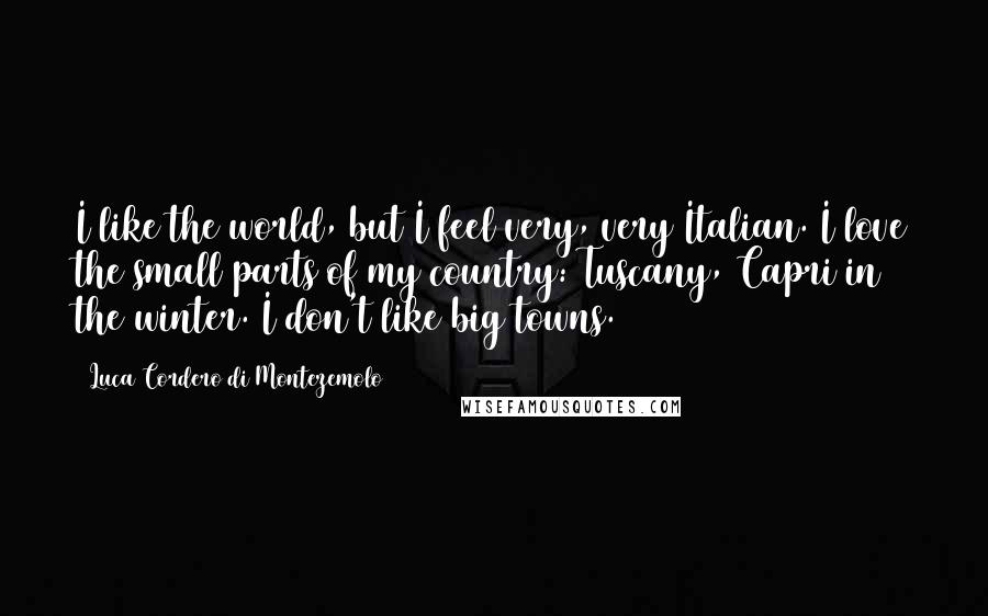 Luca Cordero Di Montezemolo Quotes: I like the world, but I feel very, very Italian. I love the small parts of my country: Tuscany, Capri in the winter. I don't like big towns.