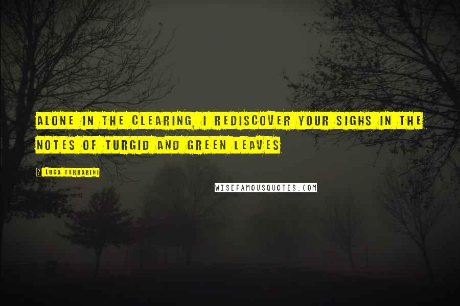 Luca Ferrarini Quotes: Alone in the clearing, I rediscover your sighs in the notes of turgid and green leaves