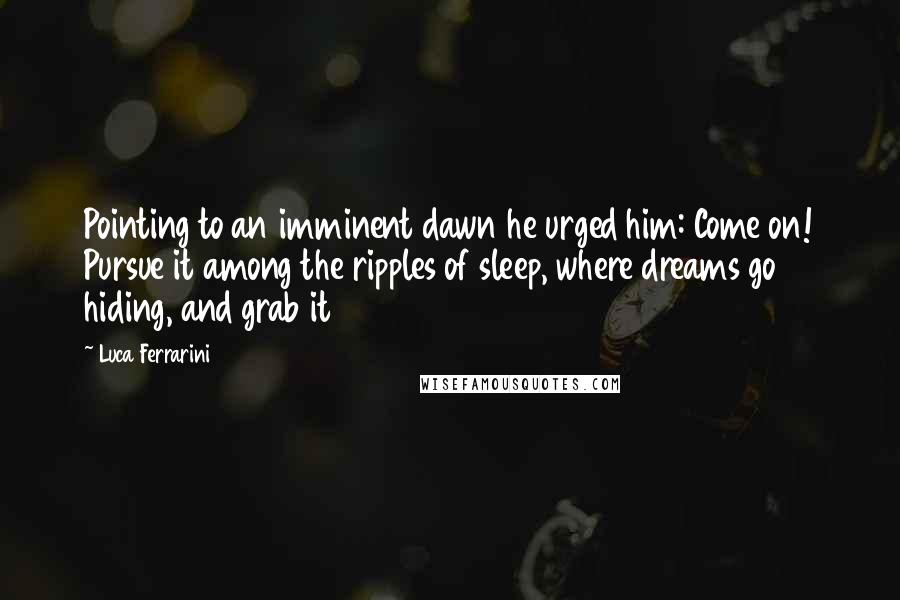 Luca Ferrarini Quotes: Pointing to an imminent dawn he urged him: Come on! Pursue it among the ripples of sleep, where dreams go hiding, and grab it