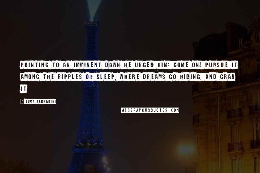 Luca Ferrarini Quotes: Pointing to an imminent dawn he urged him: Come on! Pursue it among the ripples of sleep, where dreams go hiding, and grab it