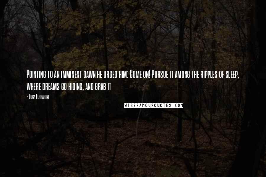 Luca Ferrarini Quotes: Pointing to an imminent dawn he urged him: Come on! Pursue it among the ripples of sleep, where dreams go hiding, and grab it