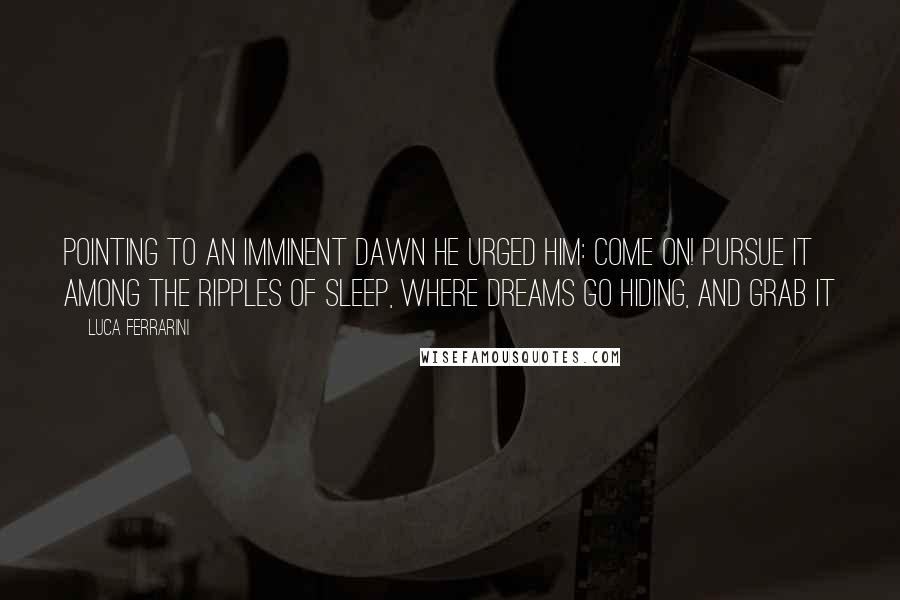 Luca Ferrarini Quotes: Pointing to an imminent dawn he urged him: Come on! Pursue it among the ripples of sleep, where dreams go hiding, and grab it