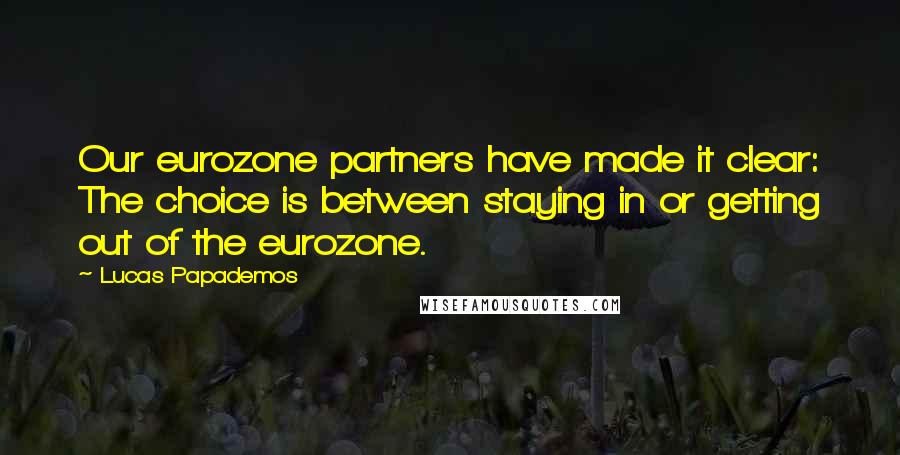 Lucas Papademos Quotes: Our eurozone partners have made it clear: The choice is between staying in or getting out of the eurozone.