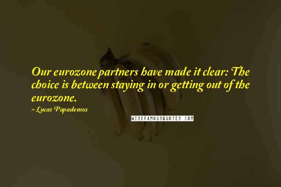 Lucas Papademos Quotes: Our eurozone partners have made it clear: The choice is between staying in or getting out of the eurozone.