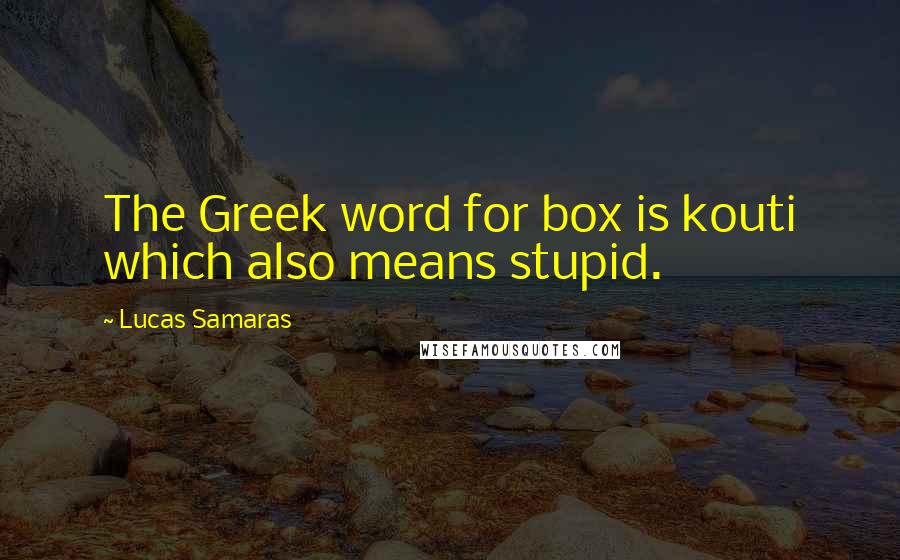 Lucas Samaras Quotes: The Greek word for box is kouti which also means stupid.