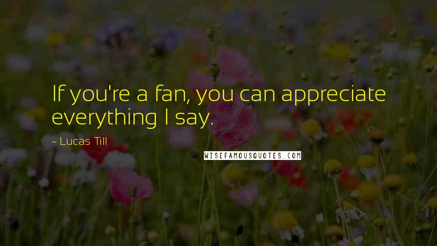 Lucas Till Quotes: If you're a fan, you can appreciate everything I say.