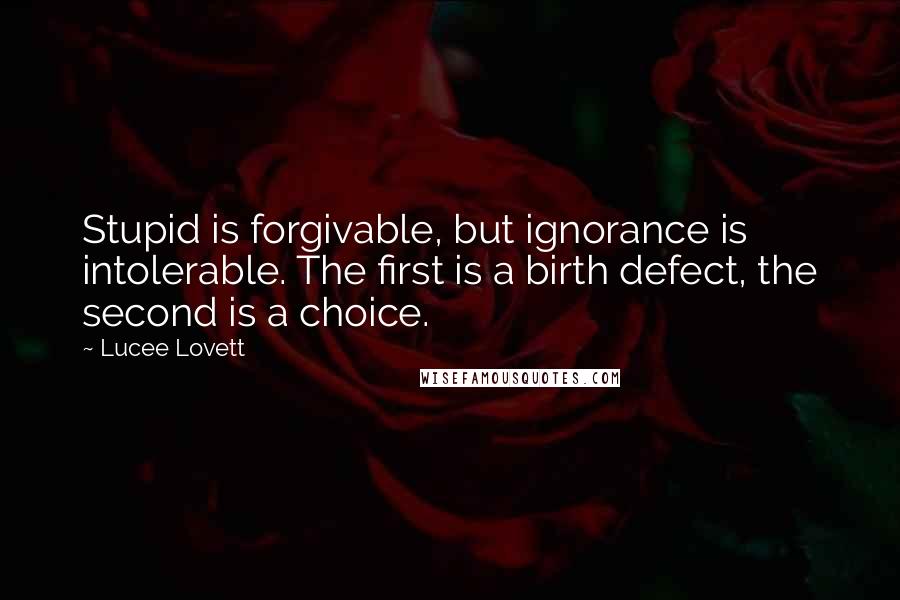 Lucee Lovett Quotes: Stupid is forgivable, but ignorance is intolerable. The first is a birth defect, the second is a choice.