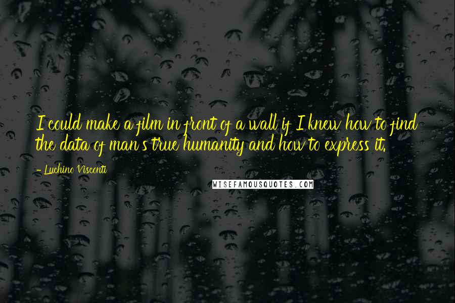 Luchino Visconti Quotes: I could make a film in front of a wall if I knew how to find the data of man's true humanity and how to express it.