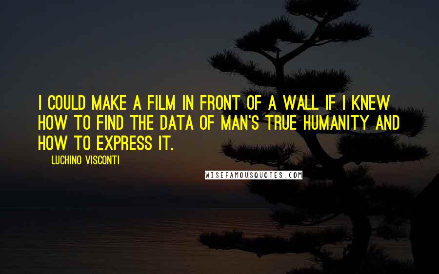 Luchino Visconti Quotes: I could make a film in front of a wall if I knew how to find the data of man's true humanity and how to express it.