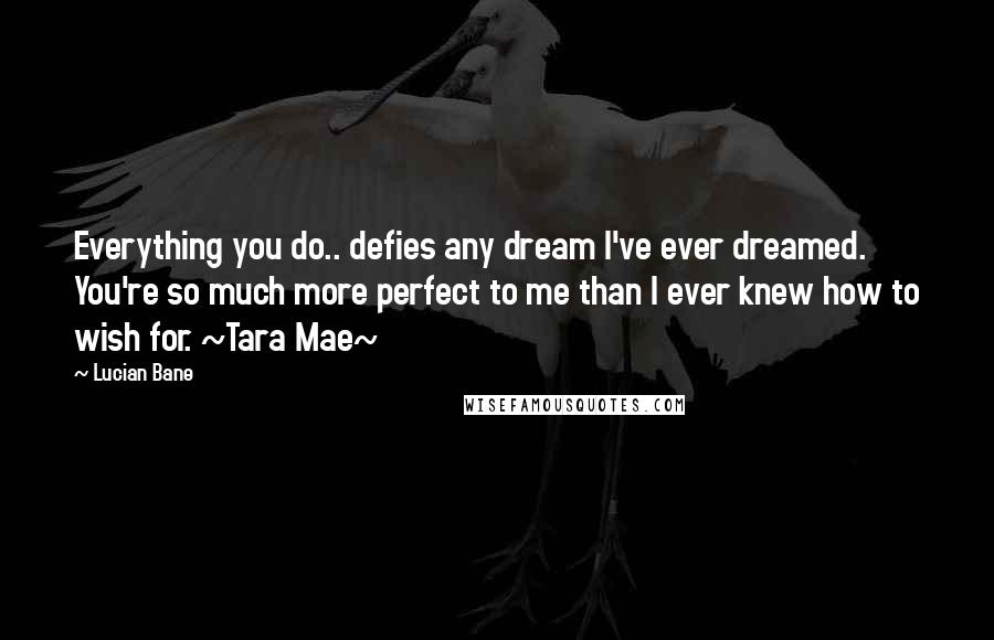 Lucian Bane Quotes: Everything you do.. defies any dream I've ever dreamed. You're so much more perfect to me than I ever knew how to wish for. ~Tara Mae~