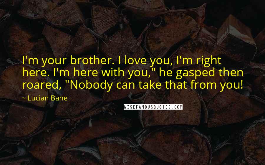 Lucian Bane Quotes: I'm your brother. I love you, I'm right here. I'm here with you," he gasped then roared, "Nobody can take that from you!
