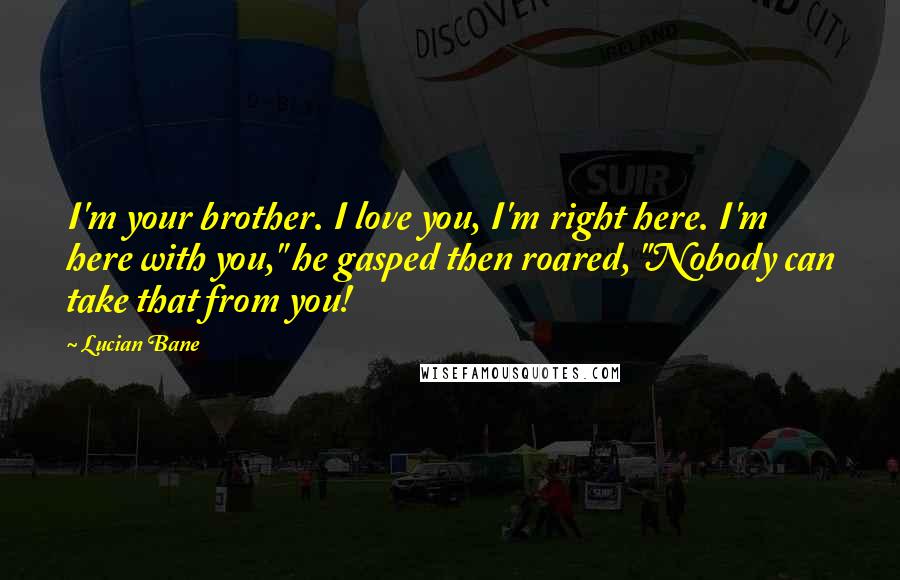 Lucian Bane Quotes: I'm your brother. I love you, I'm right here. I'm here with you," he gasped then roared, "Nobody can take that from you!