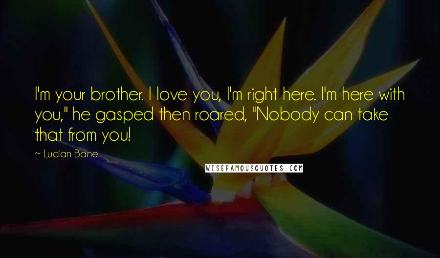 Lucian Bane Quotes: I'm your brother. I love you, I'm right here. I'm here with you," he gasped then roared, "Nobody can take that from you!