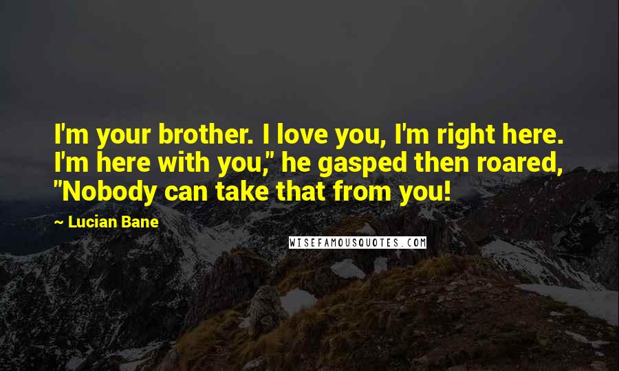 Lucian Bane Quotes: I'm your brother. I love you, I'm right here. I'm here with you," he gasped then roared, "Nobody can take that from you!