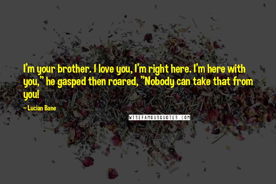 Lucian Bane Quotes: I'm your brother. I love you, I'm right here. I'm here with you," he gasped then roared, "Nobody can take that from you!