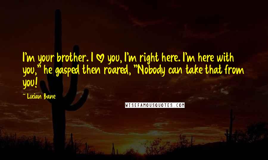 Lucian Bane Quotes: I'm your brother. I love you, I'm right here. I'm here with you," he gasped then roared, "Nobody can take that from you!