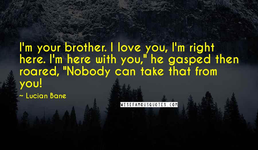 Lucian Bane Quotes: I'm your brother. I love you, I'm right here. I'm here with you," he gasped then roared, "Nobody can take that from you!