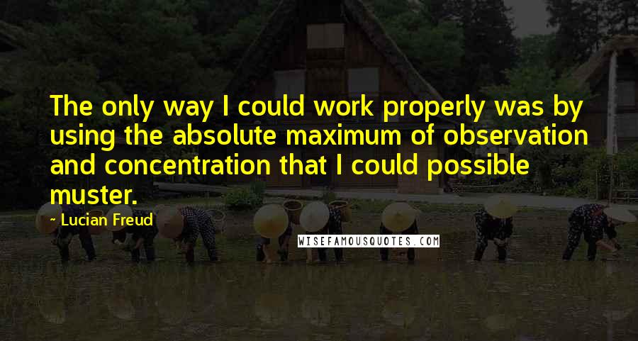 Lucian Freud Quotes: The only way I could work properly was by using the absolute maximum of observation and concentration that I could possible muster.