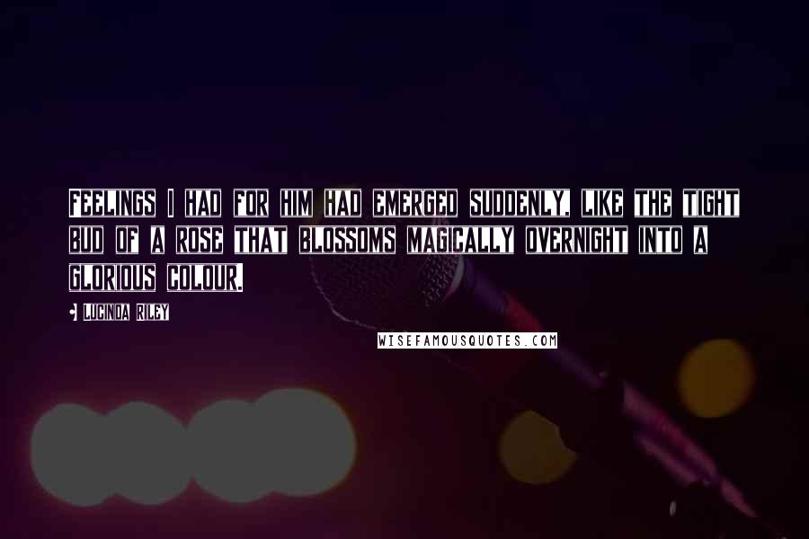 Lucinda Riley Quotes: Feelings I had for him had emerged suddenly, like the tight bud of a rose that blossoms magically overnight into a glorious colour.