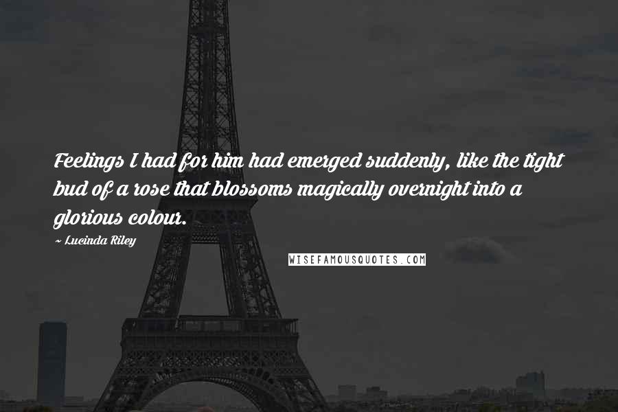 Lucinda Riley Quotes: Feelings I had for him had emerged suddenly, like the tight bud of a rose that blossoms magically overnight into a glorious colour.