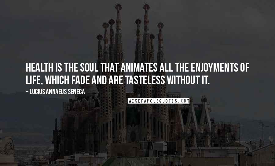 Lucius Annaeus Seneca Quotes: Health is the soul that animates all the enjoyments of life, which fade and are tasteless without it.