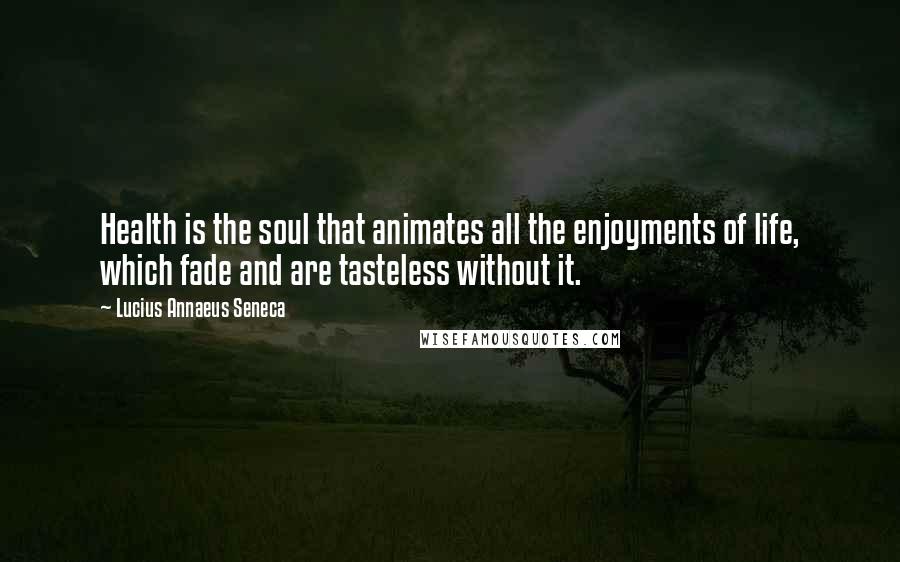 Lucius Annaeus Seneca Quotes: Health is the soul that animates all the enjoyments of life, which fade and are tasteless without it.