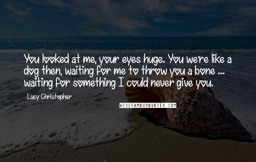 Lucy Christopher Quotes: You looked at me, your eyes huge. You we're like a dog then, waiting for me to throw you a bone ... waiting for something I could never give you.