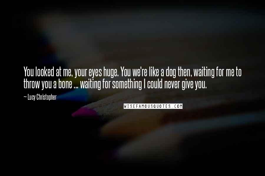 Lucy Christopher Quotes: You looked at me, your eyes huge. You we're like a dog then, waiting for me to throw you a bone ... waiting for something I could never give you.