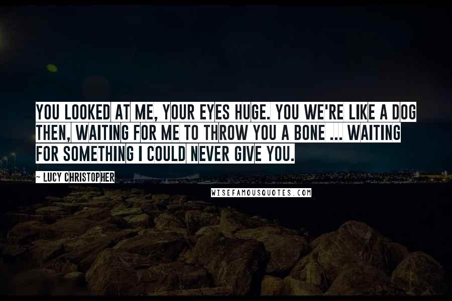 Lucy Christopher Quotes: You looked at me, your eyes huge. You we're like a dog then, waiting for me to throw you a bone ... waiting for something I could never give you.