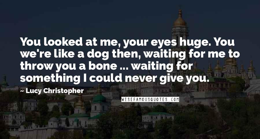 Lucy Christopher Quotes: You looked at me, your eyes huge. You we're like a dog then, waiting for me to throw you a bone ... waiting for something I could never give you.
