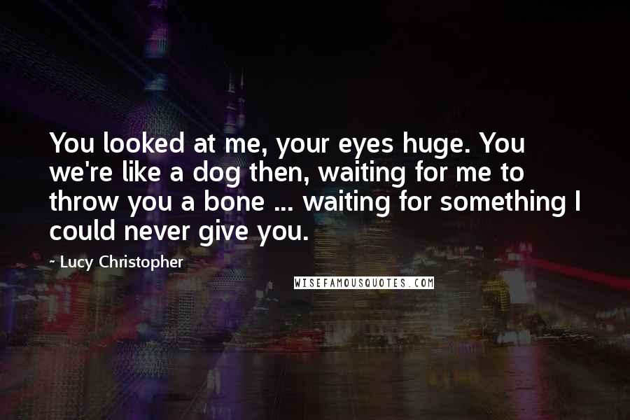 Lucy Christopher Quotes: You looked at me, your eyes huge. You we're like a dog then, waiting for me to throw you a bone ... waiting for something I could never give you.