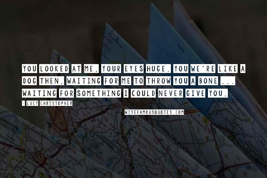 Lucy Christopher Quotes: You looked at me, your eyes huge. You we're like a dog then, waiting for me to throw you a bone ... waiting for something I could never give you.
