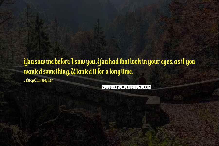 Lucy Christopher Quotes: You saw me before I saw you. You had that look in your eyes, as if you wanted something. Wanted it for a long time.