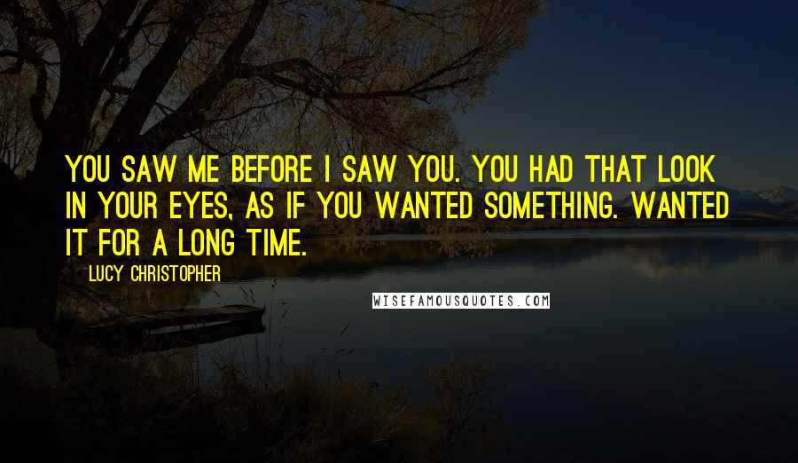 Lucy Christopher Quotes: You saw me before I saw you. You had that look in your eyes, as if you wanted something. Wanted it for a long time.