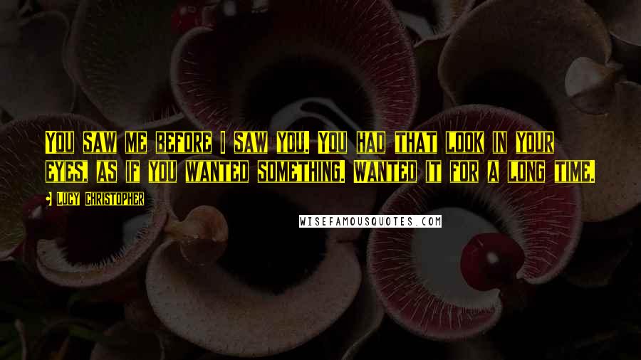 Lucy Christopher Quotes: You saw me before I saw you. You had that look in your eyes, as if you wanted something. Wanted it for a long time.