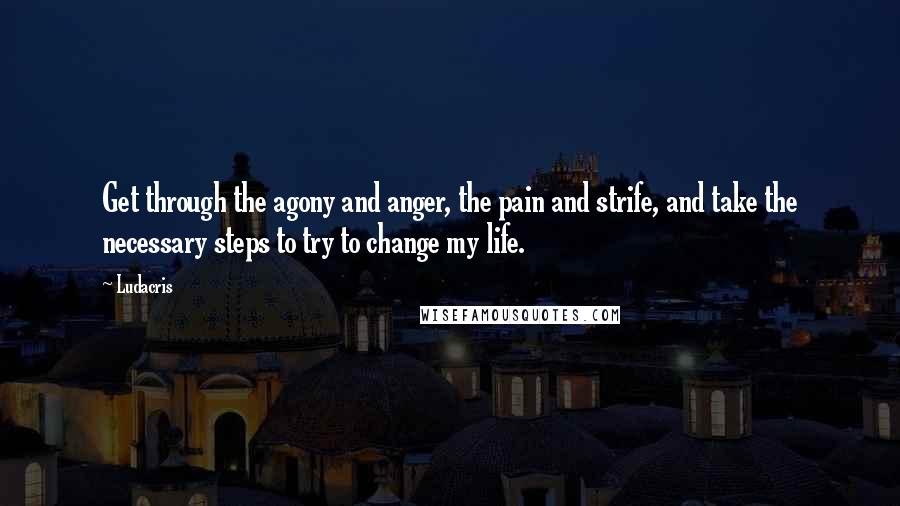 Ludacris Quotes: Get through the agony and anger, the pain and strife, and take the necessary steps to try to change my life.