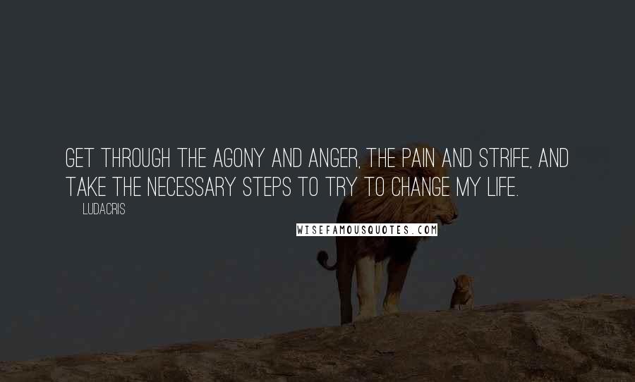 Ludacris Quotes: Get through the agony and anger, the pain and strife, and take the necessary steps to try to change my life.