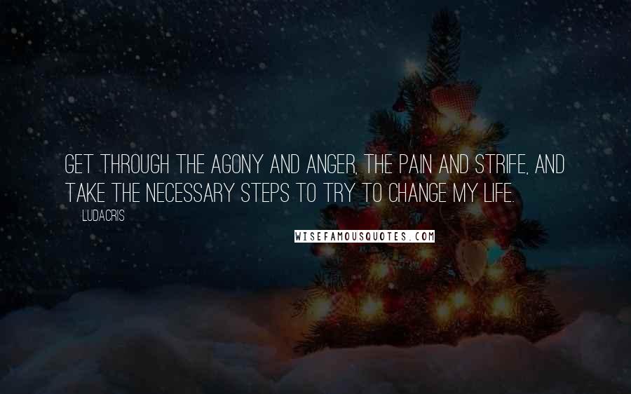 Ludacris Quotes: Get through the agony and anger, the pain and strife, and take the necessary steps to try to change my life.