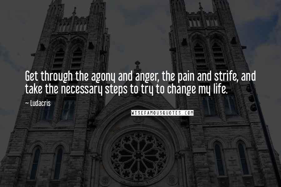 Ludacris Quotes: Get through the agony and anger, the pain and strife, and take the necessary steps to try to change my life.