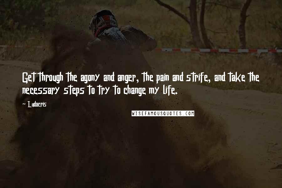 Ludacris Quotes: Get through the agony and anger, the pain and strife, and take the necessary steps to try to change my life.