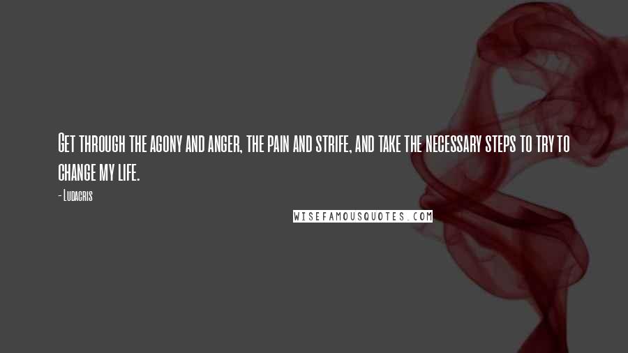 Ludacris Quotes: Get through the agony and anger, the pain and strife, and take the necessary steps to try to change my life.