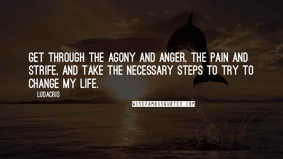 Ludacris Quotes: Get through the agony and anger, the pain and strife, and take the necessary steps to try to change my life.
