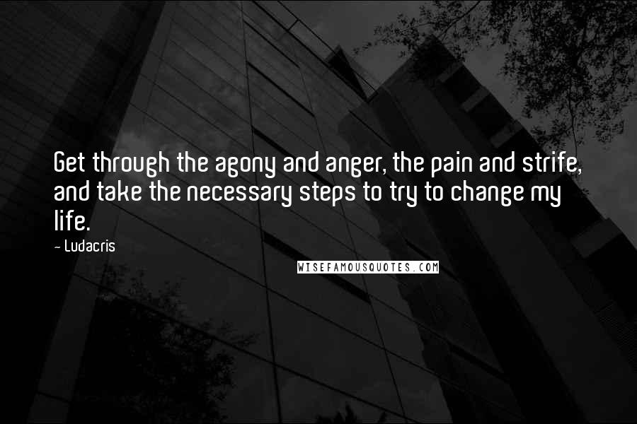 Ludacris Quotes: Get through the agony and anger, the pain and strife, and take the necessary steps to try to change my life.