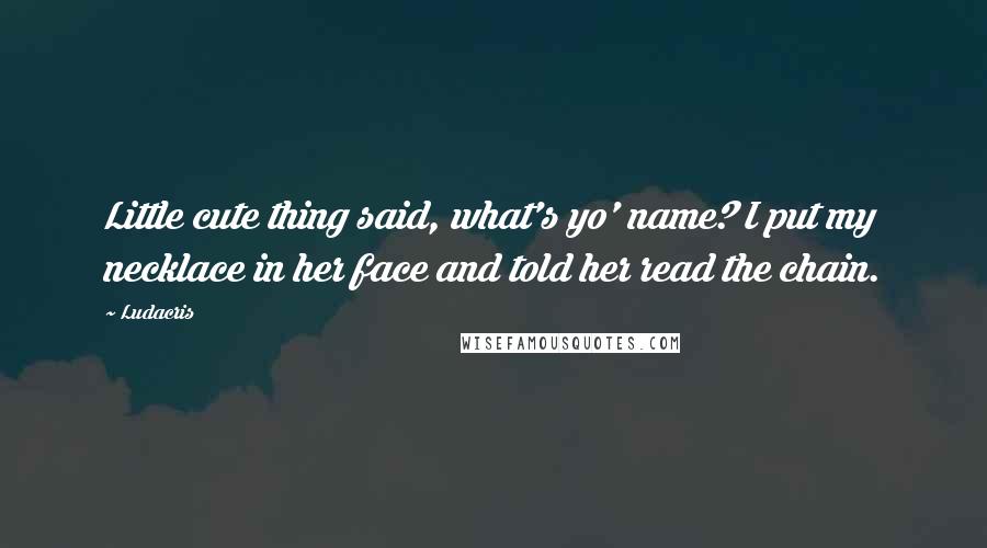 Ludacris Quotes: Little cute thing said, what's yo' name? I put my necklace in her face and told her read the chain.