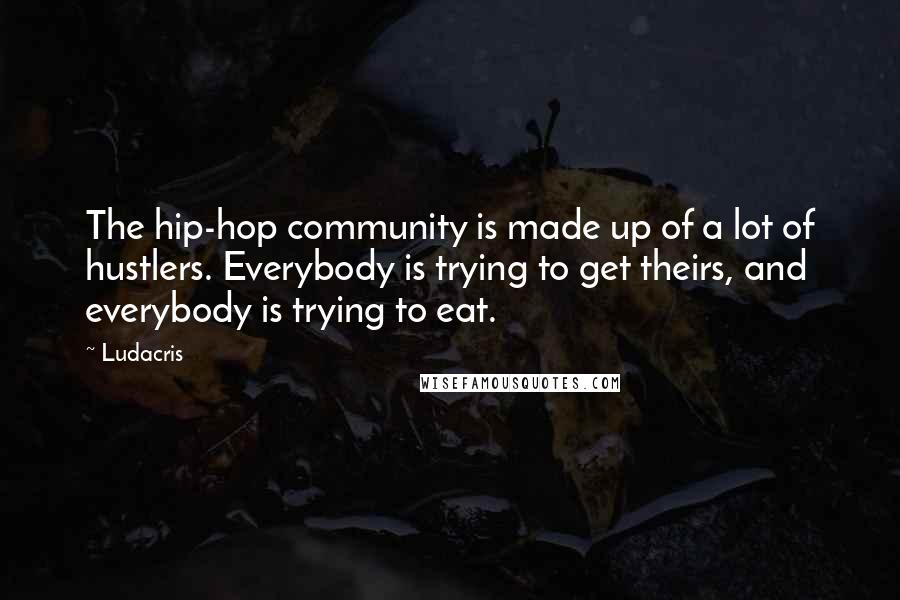 Ludacris Quotes: The hip-hop community is made up of a lot of hustlers. Everybody is trying to get theirs, and everybody is trying to eat.