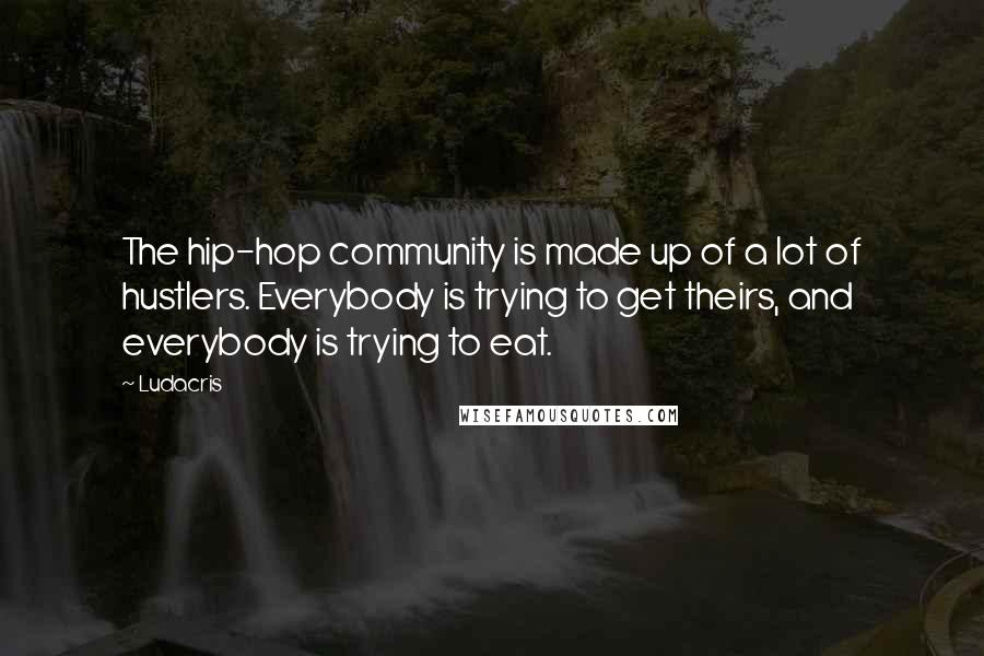 Ludacris Quotes: The hip-hop community is made up of a lot of hustlers. Everybody is trying to get theirs, and everybody is trying to eat.