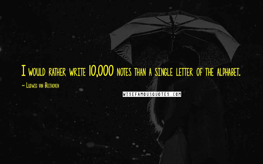 Ludwig Van Beethoven Quotes: I would rather write 10,000 notes than a single letter of the alphabet.