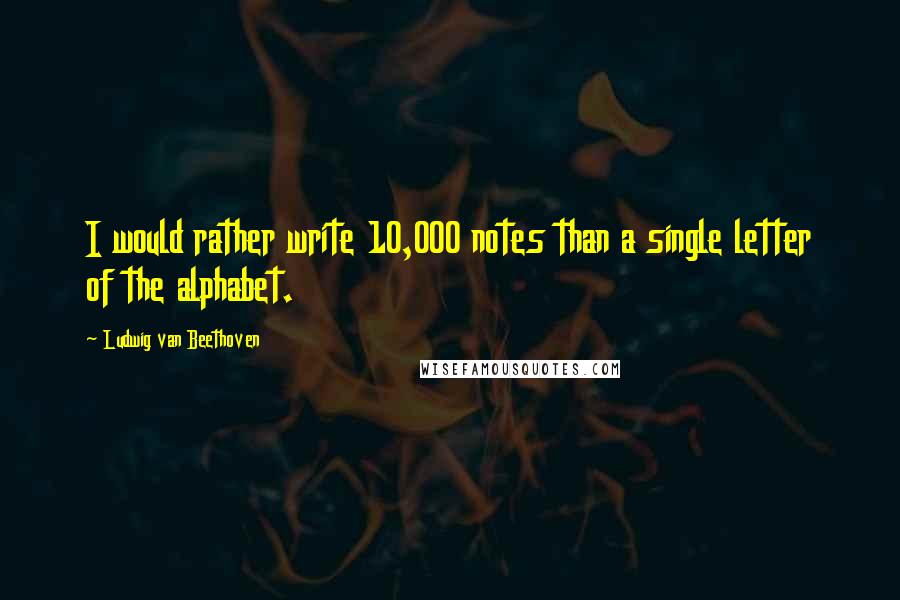 Ludwig Van Beethoven Quotes: I would rather write 10,000 notes than a single letter of the alphabet.